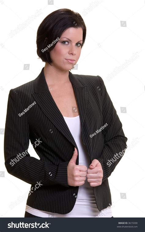 Attractive Serious Short Haired Brunette Woman Stock Photo