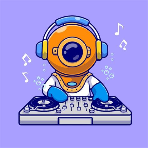 Premium Vector Cute Diver Playing Dj Electronic Music With Headphone