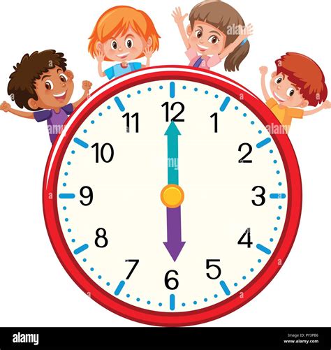 Happy Children With Clock Illustration Stock Vector Image And Art Alamy