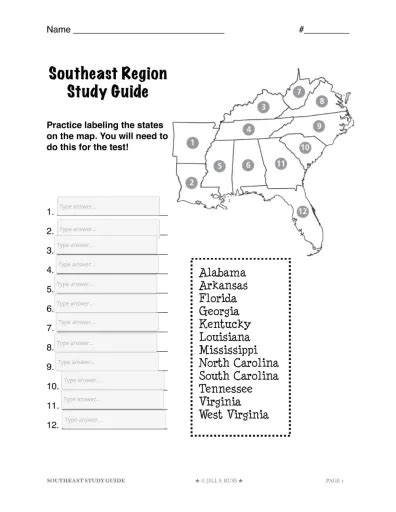Southeast States And Capitals Interactive Worksheet Edform