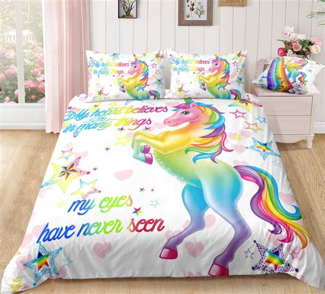 Rainbow Unicorn White Stars Bedding Set Unilovers