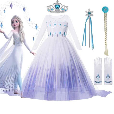Frozen 2 Costume For Girls Princess Elsa Dress White Sequined Mesh Ball
