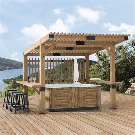 Sunjoy Outdoor Patio Grill Gazebo 10 Ft X 11 Ft Wooden Frame Hot Tub Pergola Kit With Privacy