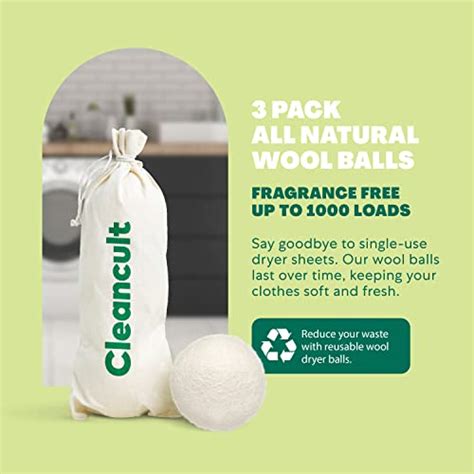 cleancult wool dryer balls 3 count made from 100 new zealand wool biodegradable dryer