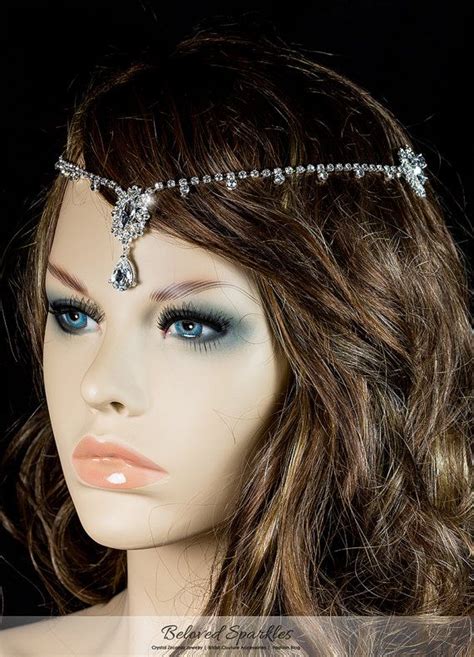 Bridal Forehead Crystal Chain Headband Swarovski Crystal Etsy In 2021