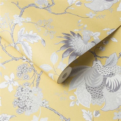 Yellow And Grey Flower Wallpaper Mural Wall