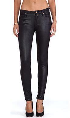7 For All Mankind Knee Seam Skinny Crackle Leather In Black From