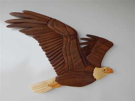Soaring Eagle Wood Intarsia Wall Hanging Handcrafted Scroll Etsy