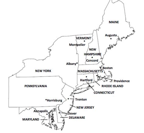 Northeast Region States Printable Map