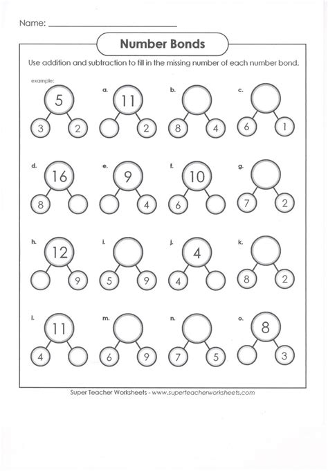 number bond worksheets 1st grade numbersworksheetcom