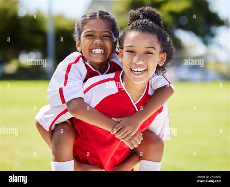 Children Friends Girl Team And Happy Sports Athlete Kids Together