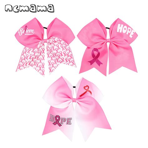 7inch Breast Cancer Pink Cheer Bow Grosgrain Ribbon Print Hair Bow With