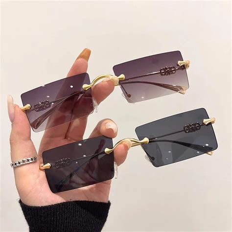 new rimless rectangle sunglasses colorful fashion trendy male female shades popular brand