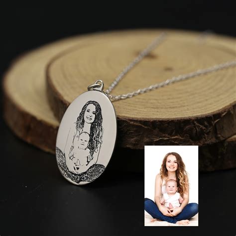 Personalized Photo Necklace Engraved Picture 925 Solid Silver Oval