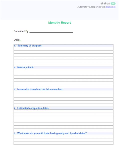 Monthly Work Report Sample Pdf Pdf Template
