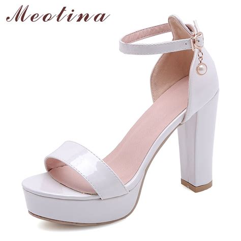 Meotina Summer Sandals Women Shoes Patent Leather Platform Thick Heels Party Shoes Buckle Super