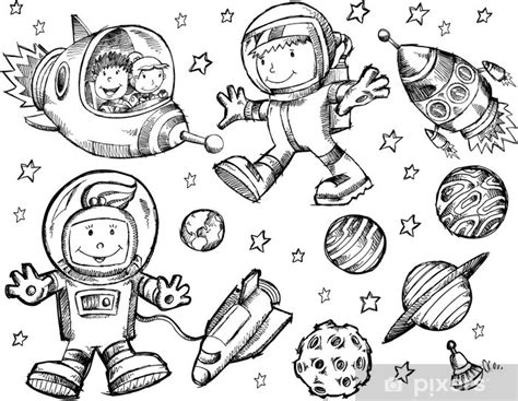 Vinilo Pixerstick Outer Space Sketch Doodle Vector Set Pixerses