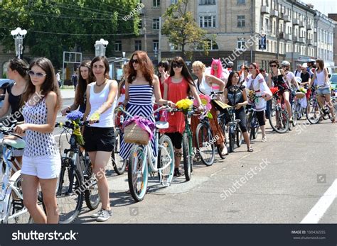 Cherkassy Ukraine Jun 8 Bike Parade Of Girls In Skirts And Dresses
