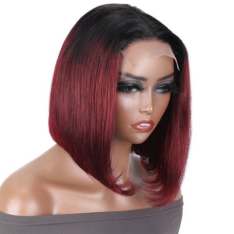 Frontal Wigs Lace Frontal Wig Wine Hair Color Straight Bob Wigs For