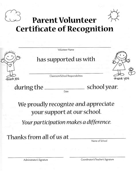 Parent Volunteer Certificate Parent Volunteers Parent Support