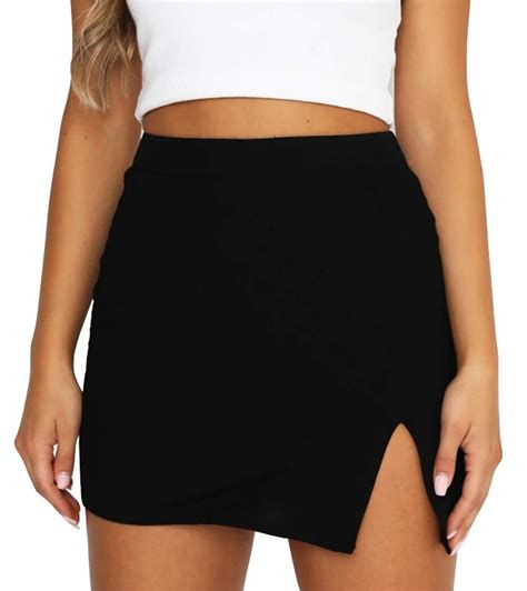 Buy Bodycon Mini Skirts For Women High Waist Split Hem Pencil Skirts M Black At Amazon In