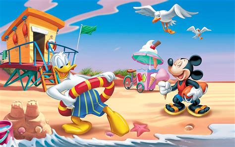 Donald Duck And Mickey Mouse Summer Vacation Beach Hd Wallpaper For