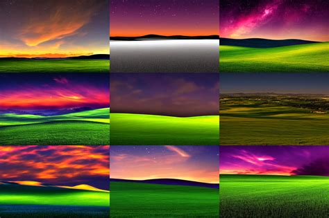 The Default Windows Xp Wallpaper Bliss At Night Stable Diffusion