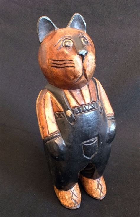 Large Carved Wooden Cat Ornament Figure 12 Cat Ornament Wooden