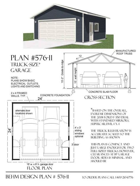 2 Car Truck Size Garage Plan By Jay Behm 576 11 24 X 24 Garage