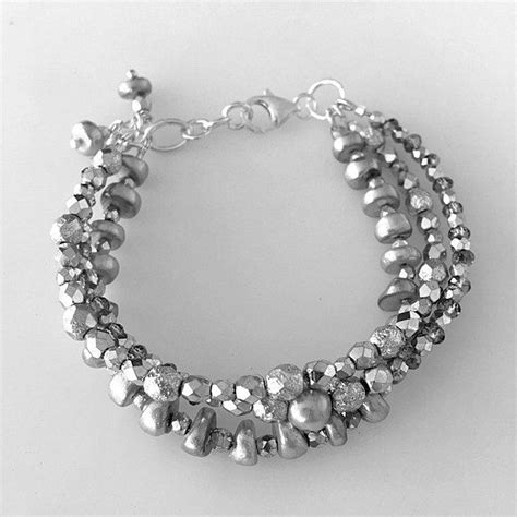 Silver Pearls And Silver Crystal Beaded Bracelet Multi Etsy Crystal