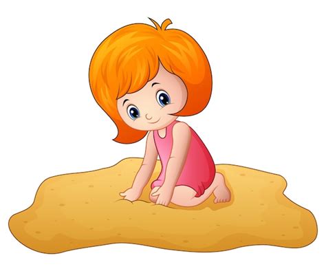 Premium Vector Vector Illustration Of Cartoon Little Girl Playing A Sand