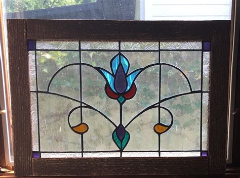 Vintage Style Victorian Stained Glass Window Panel Wood Framed Etsy