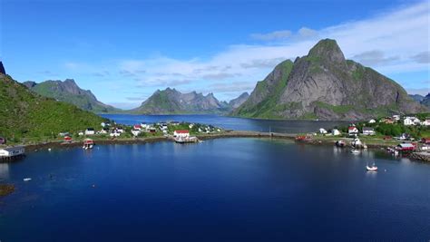 Aerial View Of Picturesque Fishing Town Of Reine On Lofoten Islands In