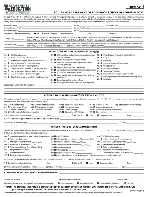Louisiana Department Of Education School Behavior Report Form Fill