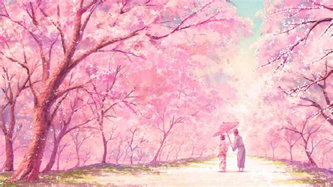 Anime Pink Tree Couple Kimono Wallpaper 1920x1080 669977 Wallpaperup
