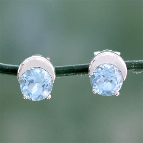 Sterling Silver And Blue Topaz Stud Earrings From India Topaz Stud