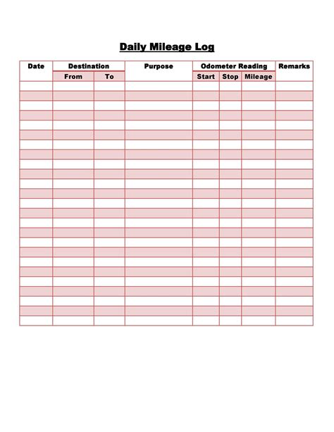 31 Printable Mileage Log Templates Free Templatelab