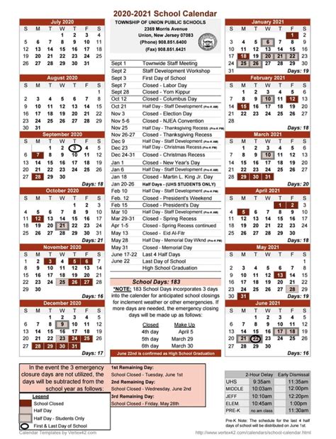 Union 2020 2021 School Calendar Released First Day Sept 3 Tapinto