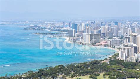 Honolulu Skyline With Waikiki Beach And Seascape Stock Photo Royalty