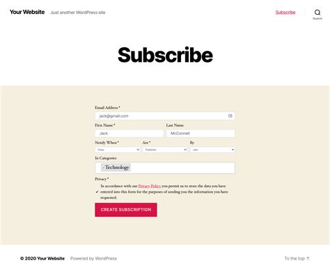 Subscription Forms Content Notify