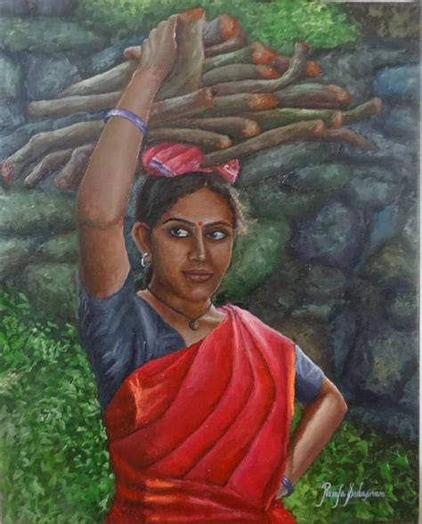 Girl Carrying Woodlog Ramyasadasivams Art Gallery