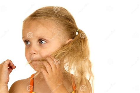 Blond Girl Playing With Her Hair In Her Mouth Stock Image Image Of