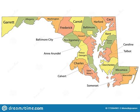 Mapa Del Condado De Maryland Ilustración Del Vector Ilustración De
