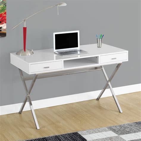 Monarch 48" Modern Writing Desk in Glossy White and Silver ... Enjoy free shipping on most stuff, even big stuff.