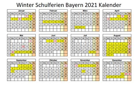 Übersicht über die 13 gesetzlichen feiertage und festtage für das kalenderjahr 2021 in bayern. Winterferien Kalender 2021 Bayern Pdf | The Beste Kalender