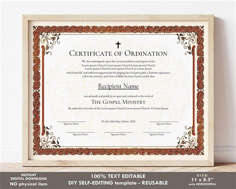 Editable Ordained Minister Certificate Template Elegant Etsy