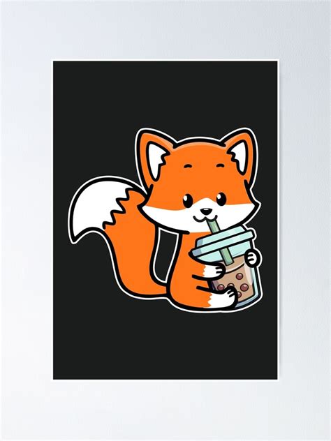 Kawaii Anime Fox Drinking Boba Bubble Tea Japanese Gift