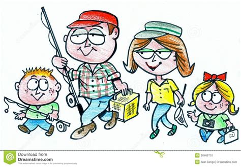 Download Cartoon Of Happy Family Going Fishing Stock Illustration ...
