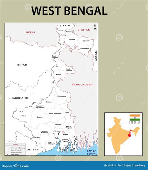 West Bengal Map Showing International And State Boundary And District