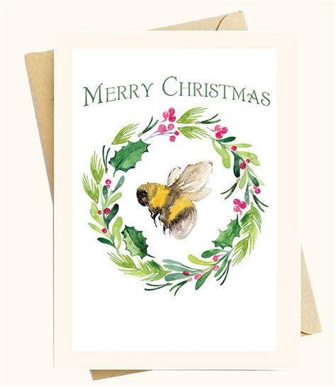 shop for vintage watercolor honey bee christmas note cards